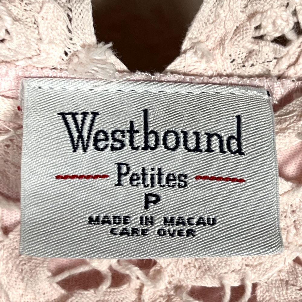 Westbound Petites Top PS Pink 100% Cotton Short Sleeve Crochet Lace Neckline - Picture 6 of 10